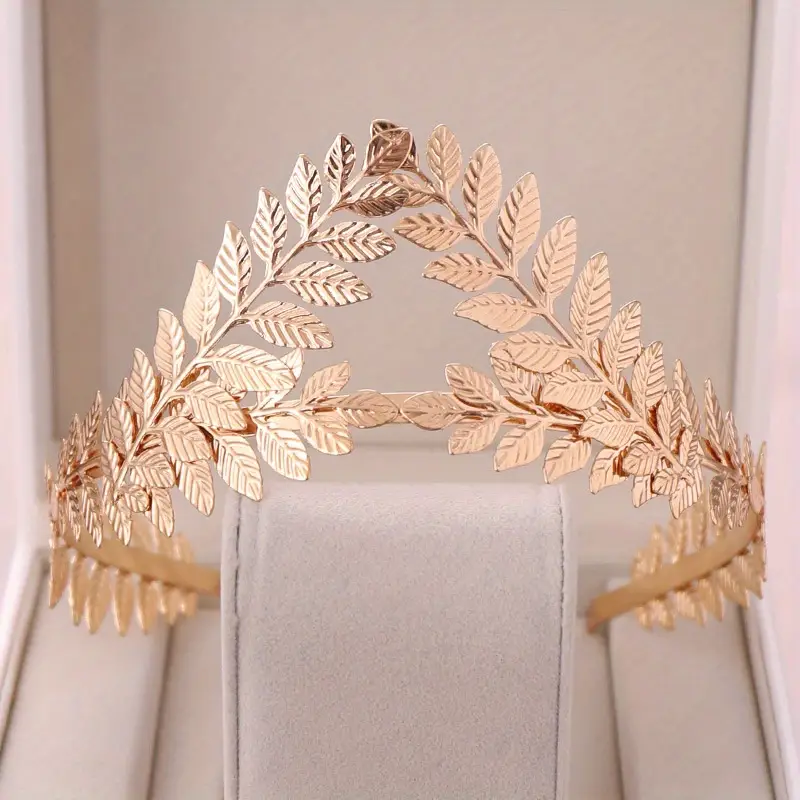 Baroque Gold Leaves Decor Tiara Crown Flower Headband Metal - Temu